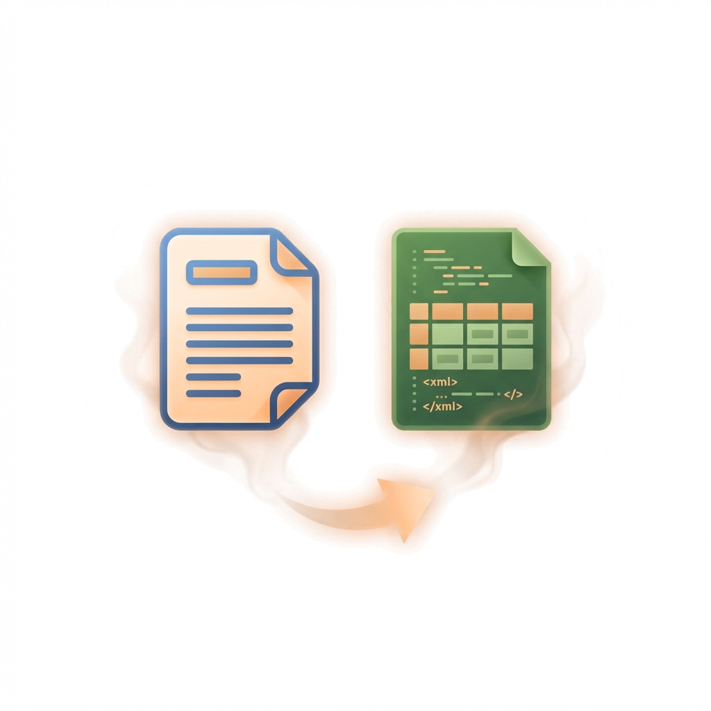 Zwei stilisierte Dokument-Symbole nebeneinander: Links ein blau-cremefarbenes PDF-Dokument mit Textzeilen für ZUGFeRD, rechts ein grünes XML-Dokument mit Code-Elementen für XRechnung, darunter ein Pfeil als Auswahl-Indikator